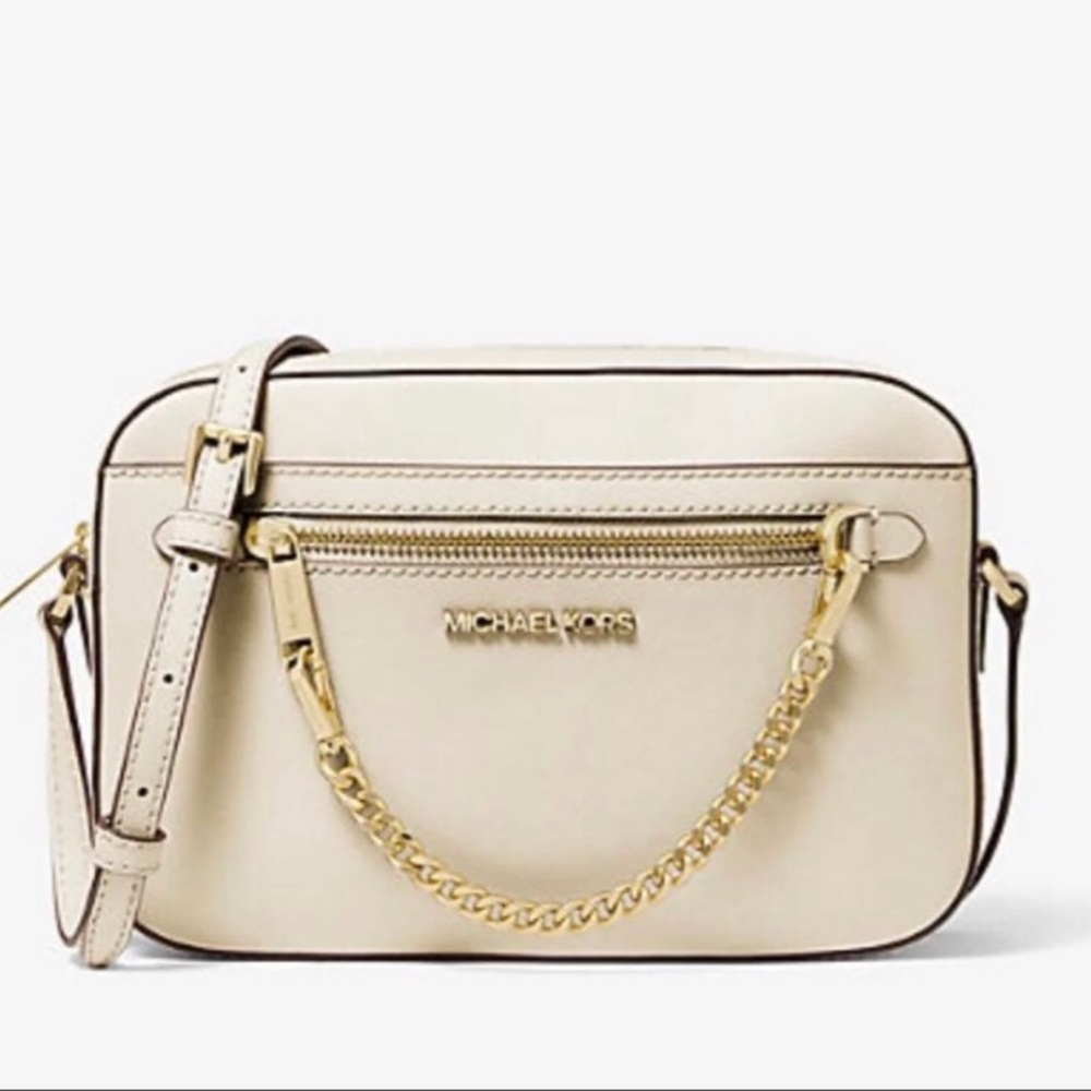 MICHAEL KORS Jet Set Large Saffiano Leather Crossbody Bag Light Cream